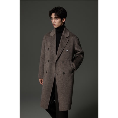w2x100%纯羊毛呢大衣秋冬季男款外套西装加厚男士中长款风衣高级