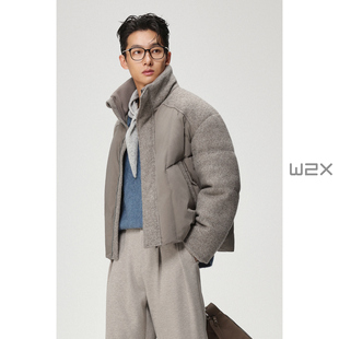 羽绒服男高级感夹克面包服外套 加厚羊毛拼接短款 w2x2025冬季 新款