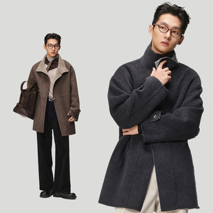 w2x双面呢大衣男士秋冬季加厚男款冬装短款男装羊毛呢外套保暖衣