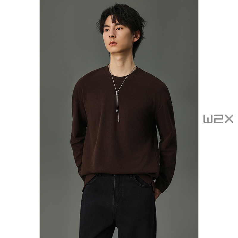 秋冬季天丝棉磨毛纯色长袖打底衫