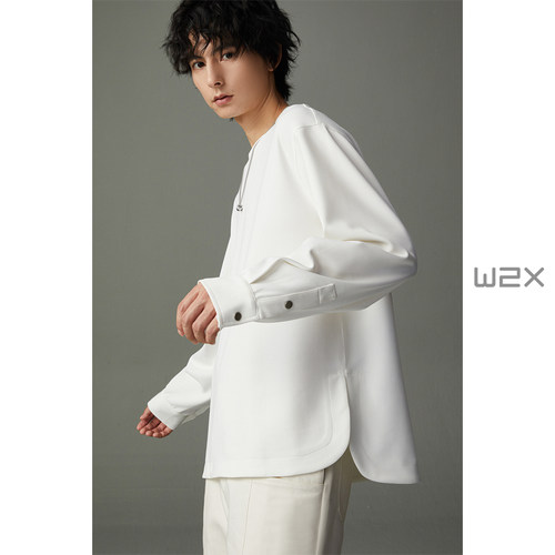 w2x纯色肌理纹长袖T恤