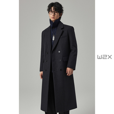 老钱风羊毛呢大衣男长款过膝外套
