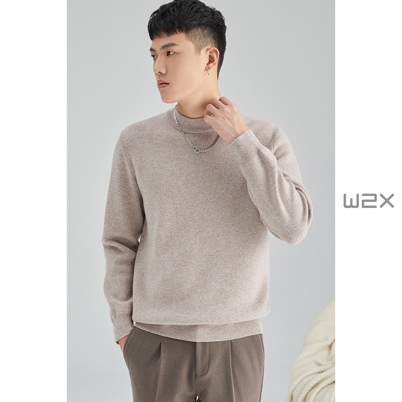 冬季定织定染半高领山羊绒衫男