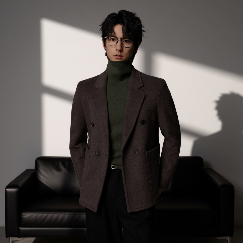 w2x痞帅双面羊毛呢大衣外套秋冬季新款保暖商务西装男士加厚男装