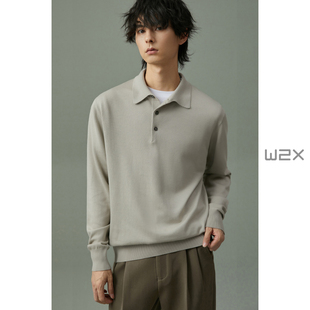 休闲毛衣日系休闲上衣潮 w2x2023年春季 新款 polo风翻领针织衫 男士