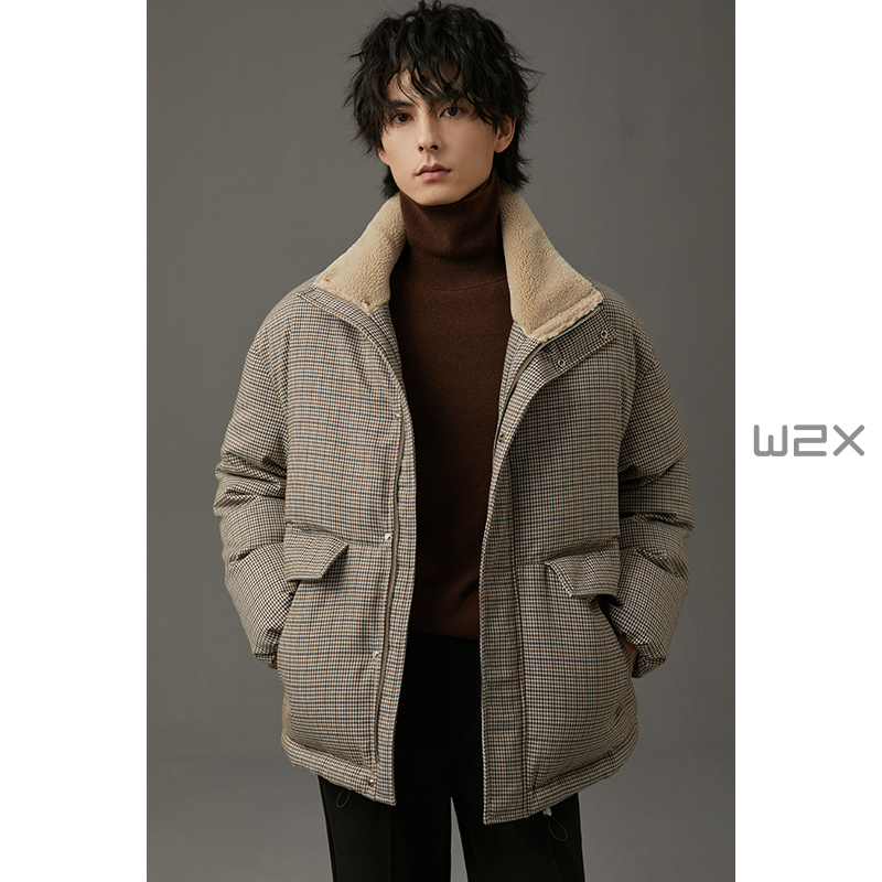 w2x拼接羊羔毛羽绒服男外套