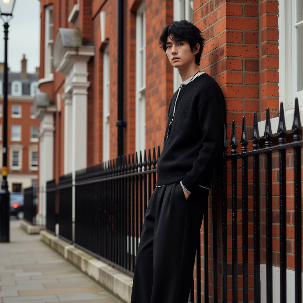 w2x冬季2025新款羊毛针织衫男假两件秋打底衫男款上衣男士毛衣潮