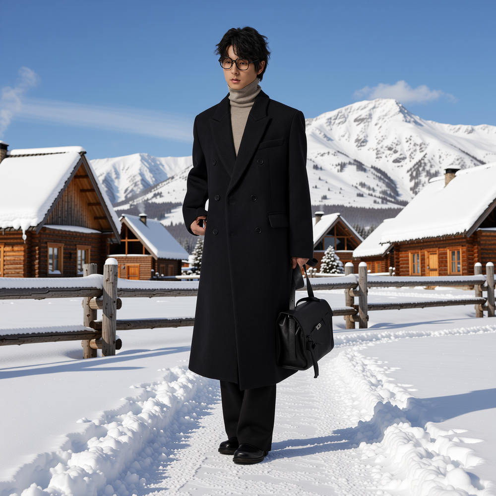 w2x秋冬季双面羊毛呢大衣极简风外套男士新款冬装男长款风衣加厚