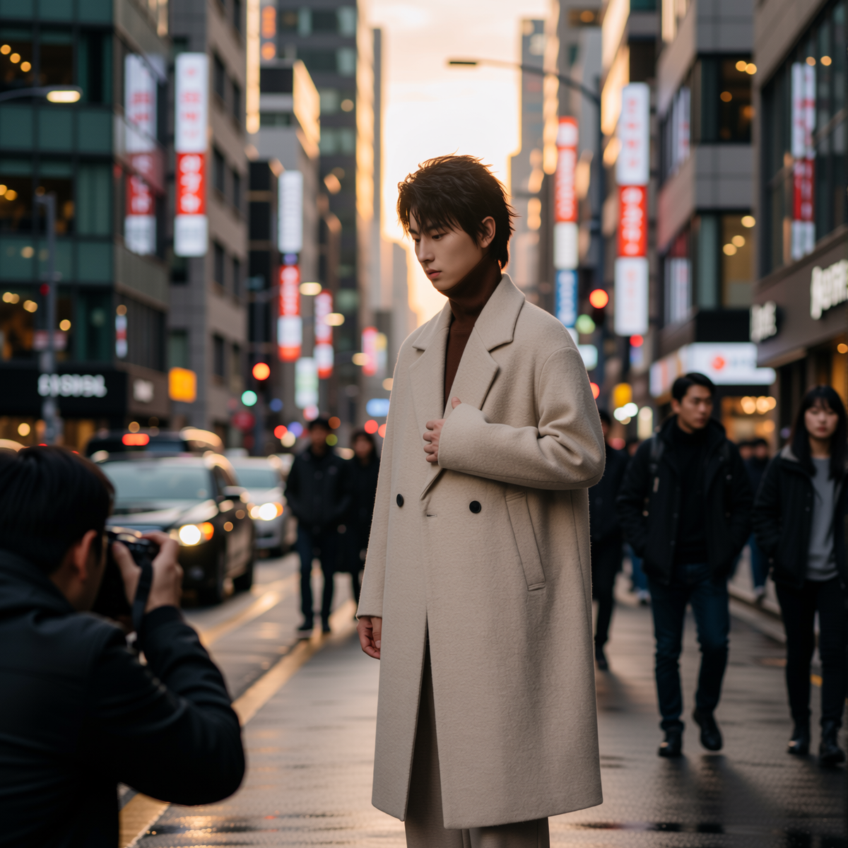 w2x羊毛呢外套男冬装加厚冬季新款男士风衣中长款羊驼毛大衣保暖