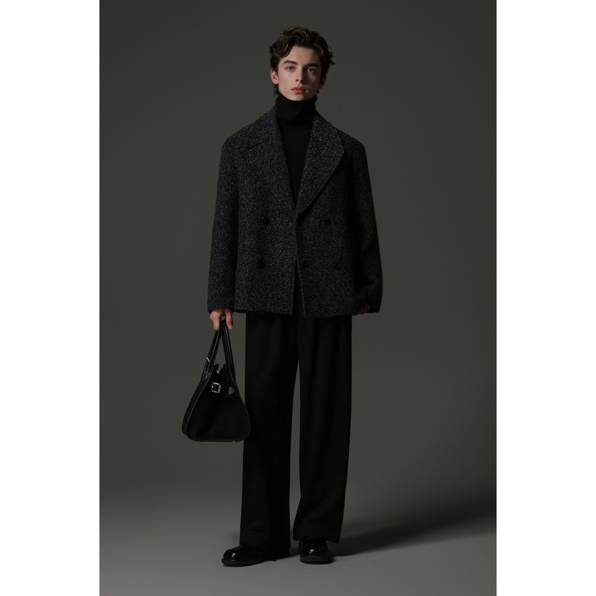 w2x帅气短款羊毛双面呢大衣男士秋冬季加厚男款时尚男装外套百搭