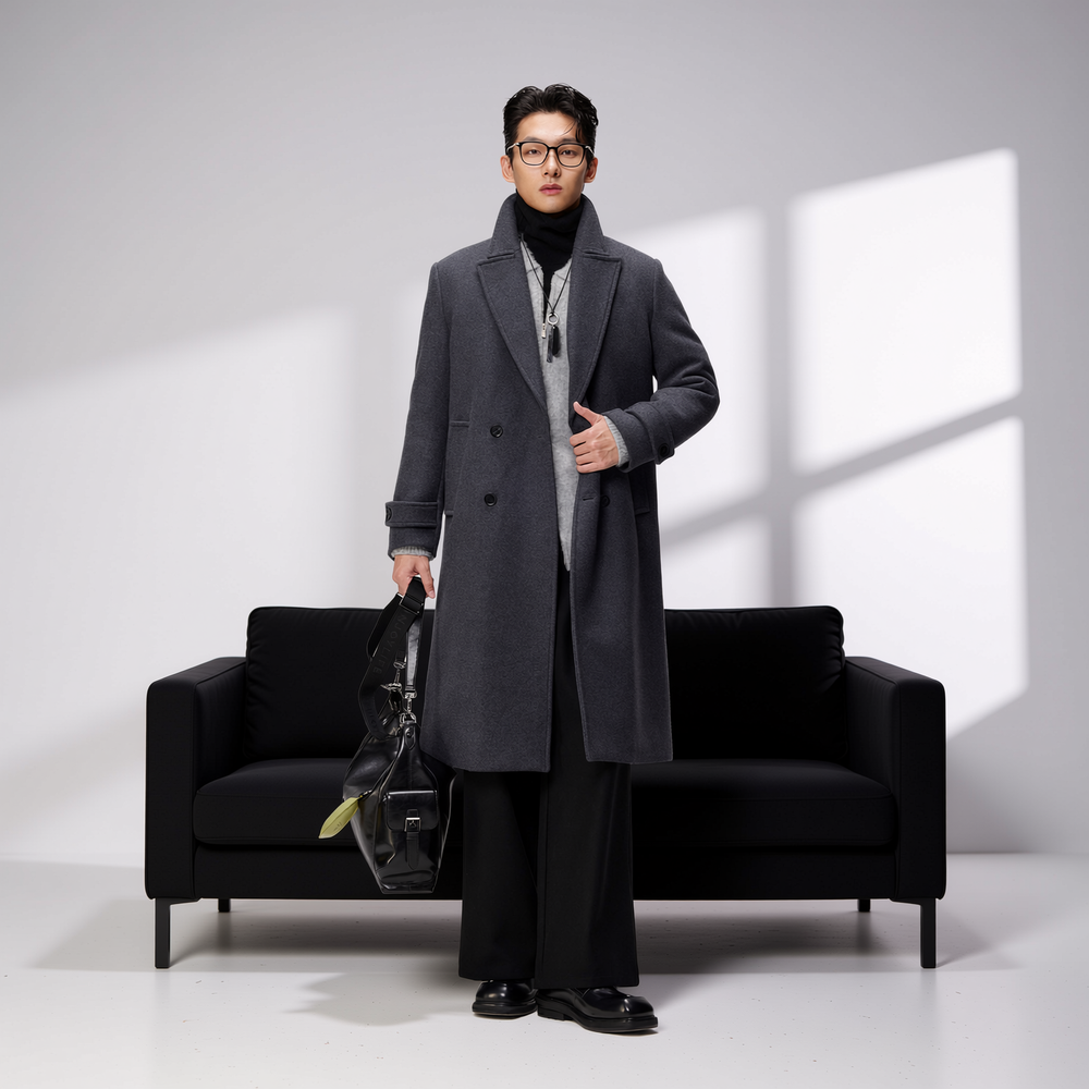 w2x秋冬季羊毛呢子大衣男士西装新款潮流中长款风衣外套男装保暖