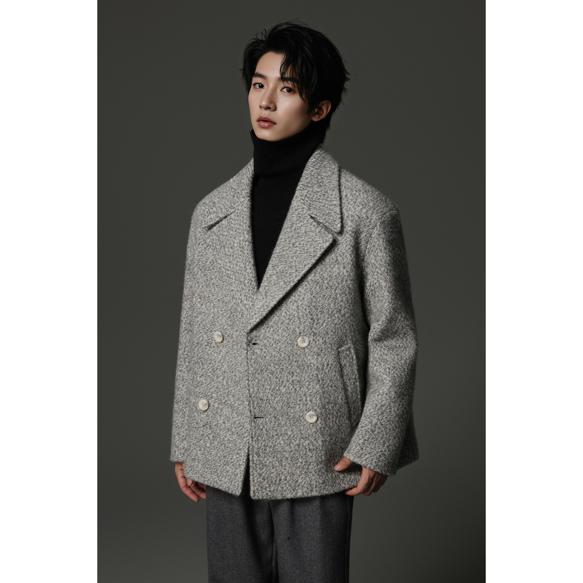 w2x设计感羊毛双面呢大衣男士秋冬款外套男加厚男款时尚男装宽松