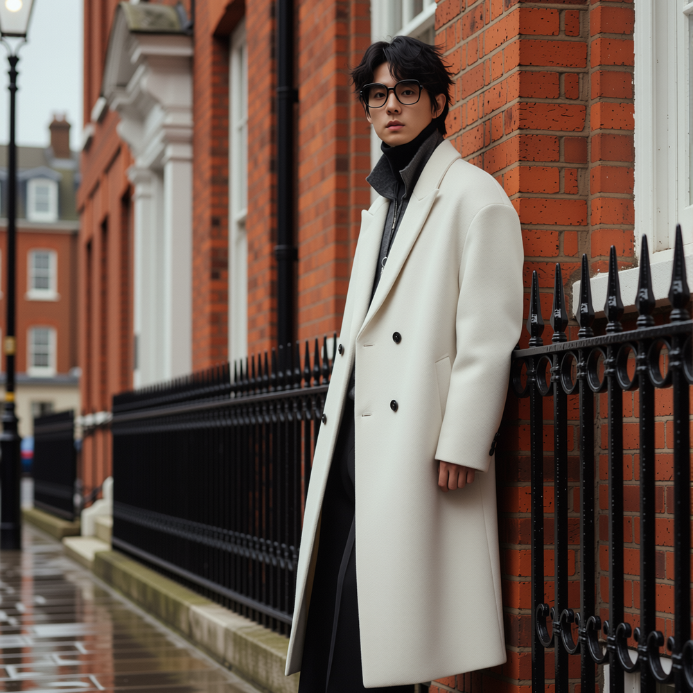 w2x高端休闲毛呢大衣男秋冬季新款加厚外套中长款风衣双面呢冬装