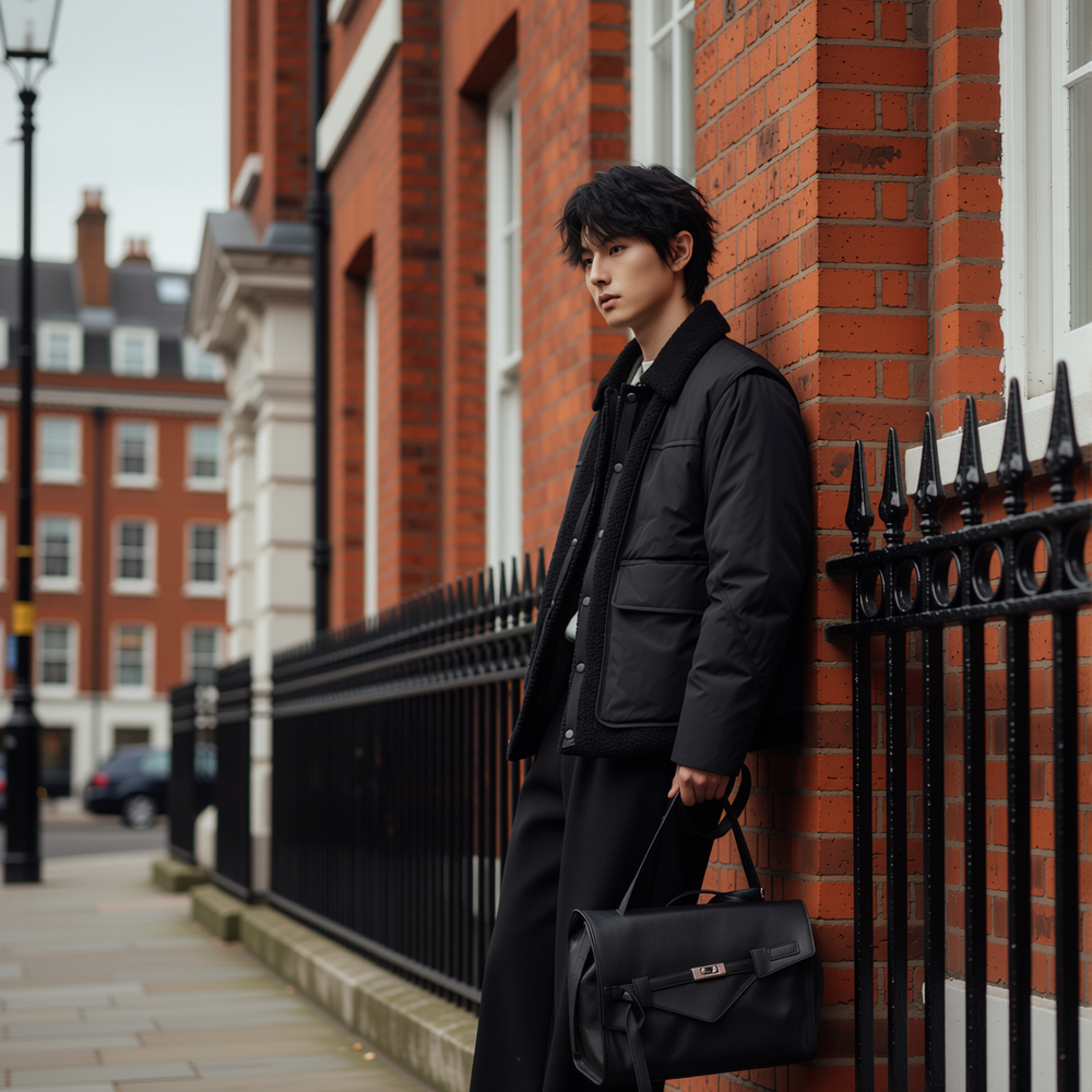 w2x仿羊羔毛翻领羽绒服鸭绒外套冬季2025新款男装加厚保暖假两件