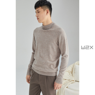 w2x全羊毛半高领羊毛衫 线衣 男中领百搭非羊绒毛衣针织打底衫