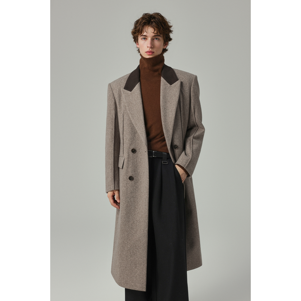 w2x2025秋冬季高级感毛呢大衣外套加厚松弛感中长款呢子风衣男装