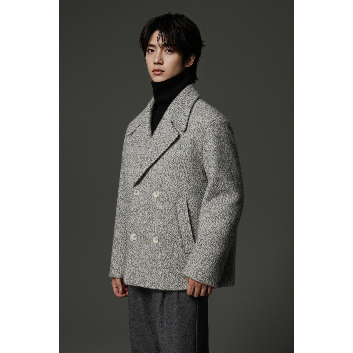 w2x秋冬季加厚高端羊毛呢大衣外套男士短款宽松休闲男装商务正装