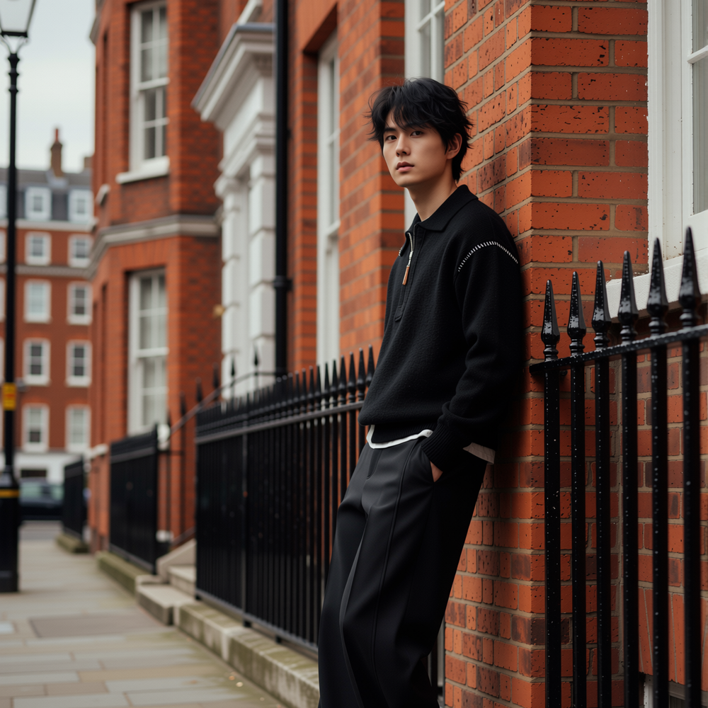 w2x韩系羊毛针织衫秋冬季新款假两件半拉链男士加厚毛衣内搭上衣