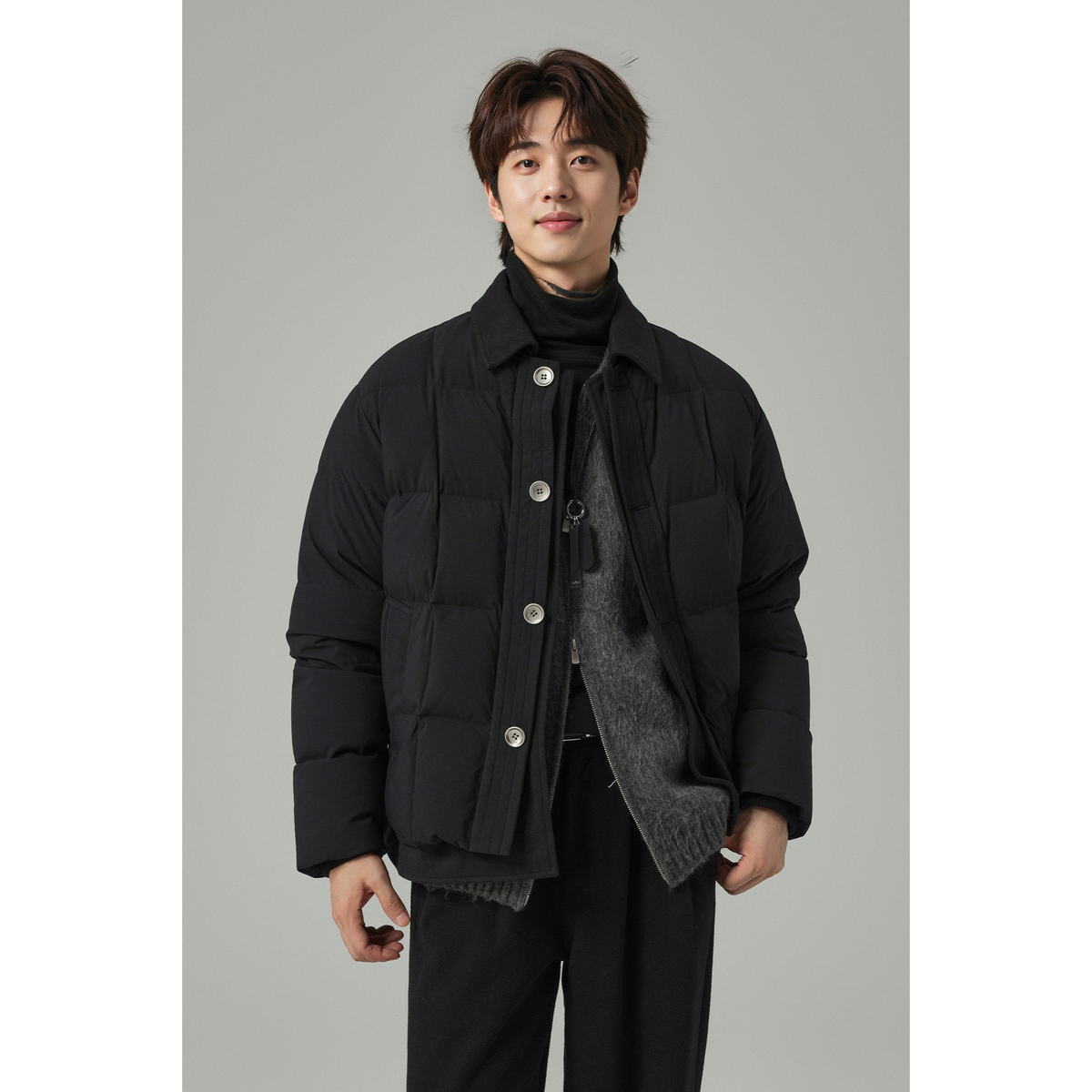 假两件轻薄排骨羽绒服男短款