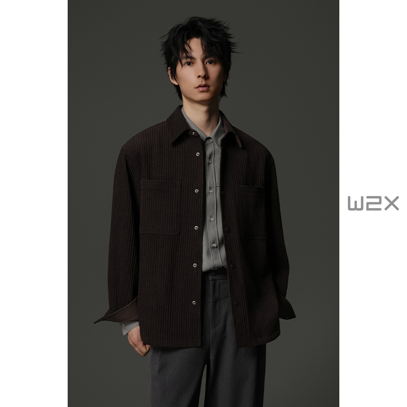 w2x2025春秋季衬衫款灯芯绒夹克男设计感百搭休闲外套青年上衣潮