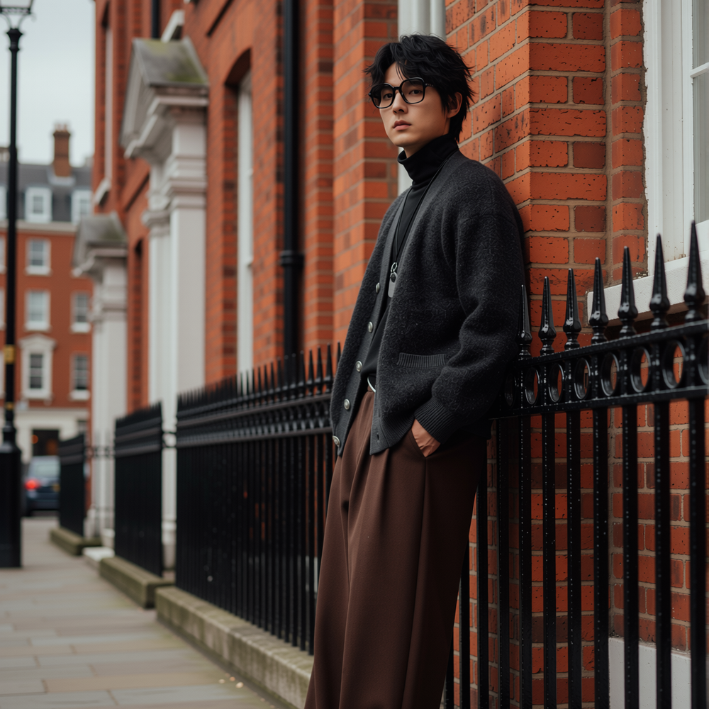 w2x秋冬老钱风羊毛针织开衫男士新款毛衣外套加厚男装青年冬装潮