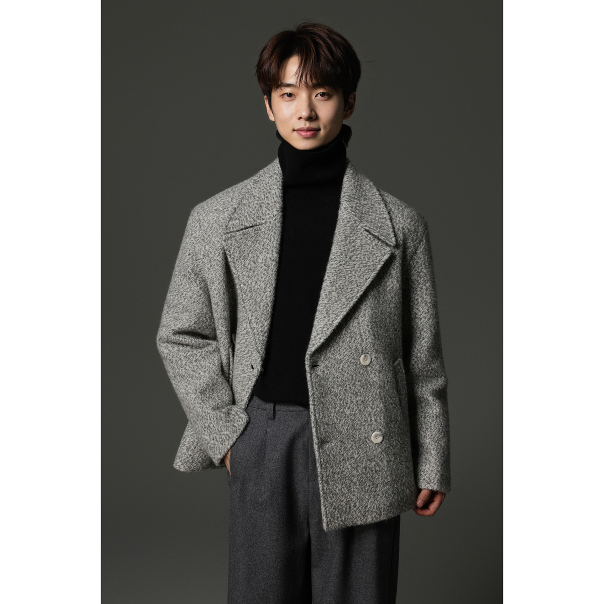 w2x冬季英伦风男装外套男高级感羊毛呢大衣加厚男士商务休闲西装