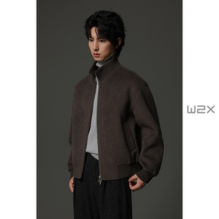 w2x秋冬季 妮子外套高级感痞帅休闲上衣 立领双面羊毛呢夹克男短款