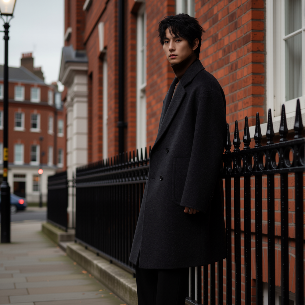 w2x高端纯羊毛双面呢大衣秋冬季加厚风衣中长款男装保暖外套休闲