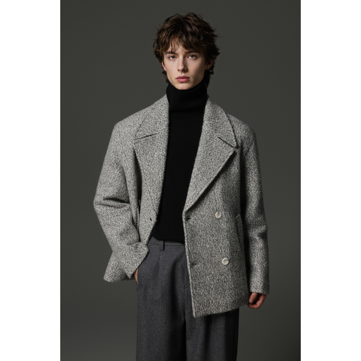 w2x秋冬季羊毛呢外套男纯色男士双面呢子大衣男款加厚高级感男装