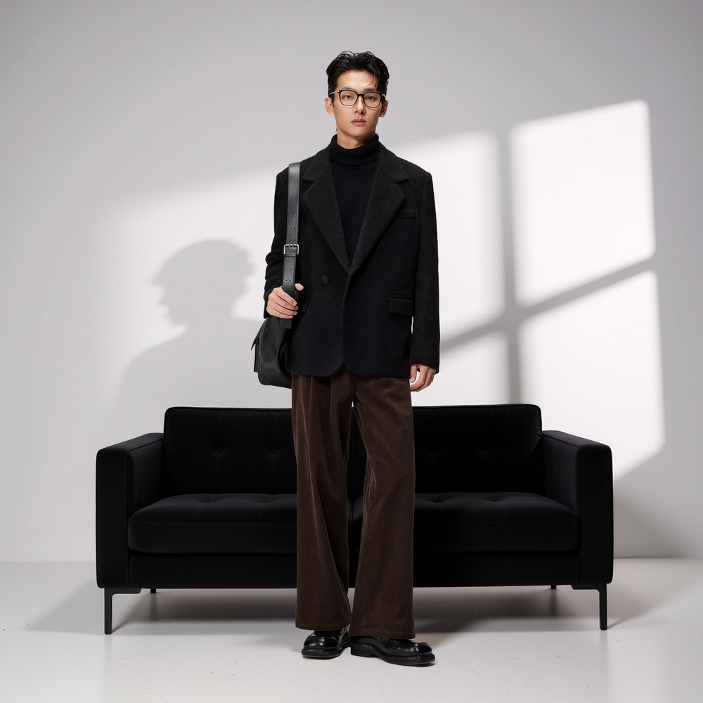 w2x复古潮牌双面毛呢子大衣冬季男士冬装加厚男装西服西装外套男