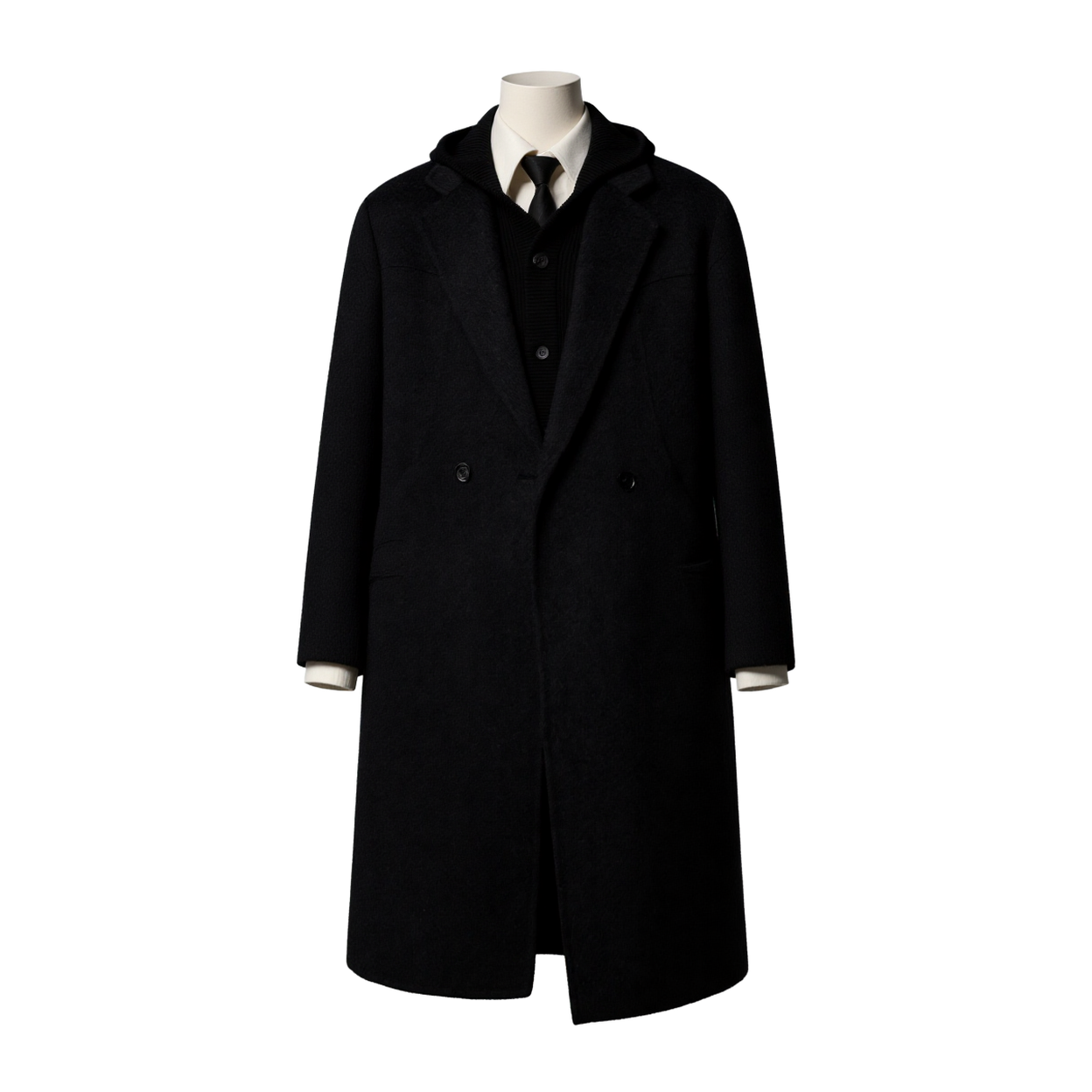 w2x黑色双面呢羊毛呢大衣外套男秋冬季男士加厚中长款风衣男新款