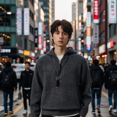 w2x灰色连帽毛衣百搭毛呢针织衫男士秋冬季新款加厚内搭打底衫男