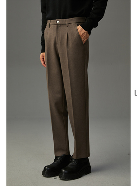 w2x冬季加厚毛呢裤直筒宽松垂坠感西装裤青年百搭休闲长裤子男裤