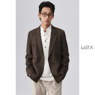 w2x春秋款 男高级感痞帅小西服青年单西上衣外套 斜纹肌理休闲西装