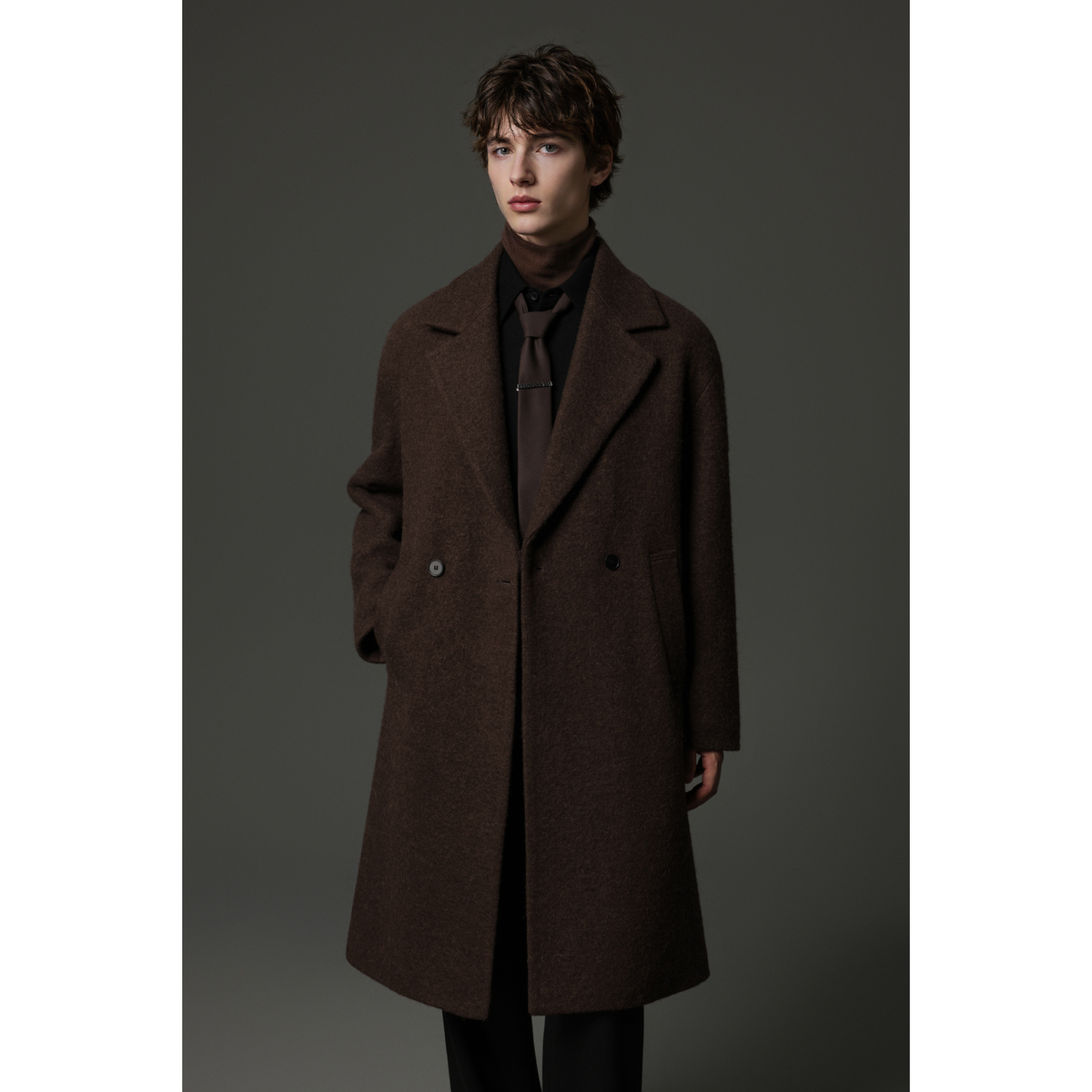 w2x秋冬季新款双面呢大衣男士加厚羊毛外套男款羊驼毛风衣过膝男