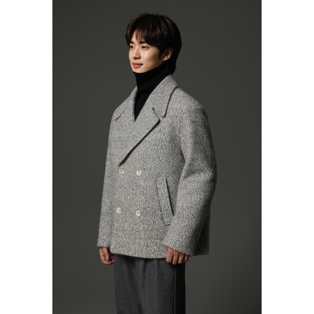 w2x羊毛呢外套冬季新款双面呢子大衣男款加厚男装商务休闲西装领