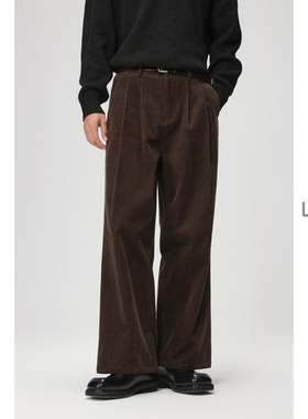 w2x2025冬季新款加厚灯芯绒休闲裤男直筒宽松拉不勒斯小西裤长裤