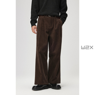 w2x2025冬季新款加厚灯芯绒休闲裤男直筒宽松拉不勒斯小西裤长裤