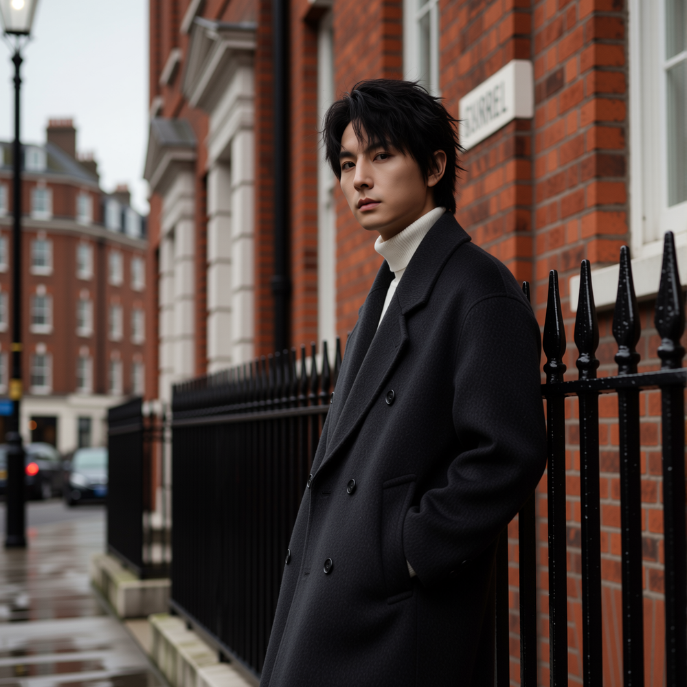 w2x高级感羊毛呢外套双面呢大衣男秋冬季风衣中长款西装冬装加厚