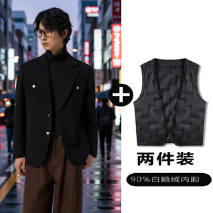 外套秋冬季 高级感痞帅西装 西服可选90白鹅羽绒服内胆男士 w2x新款