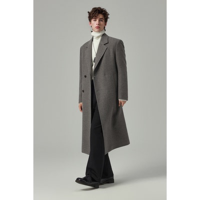 w2x2025冬季新款男装西装领外套加厚毛呢大衣中长款风衣男款高级