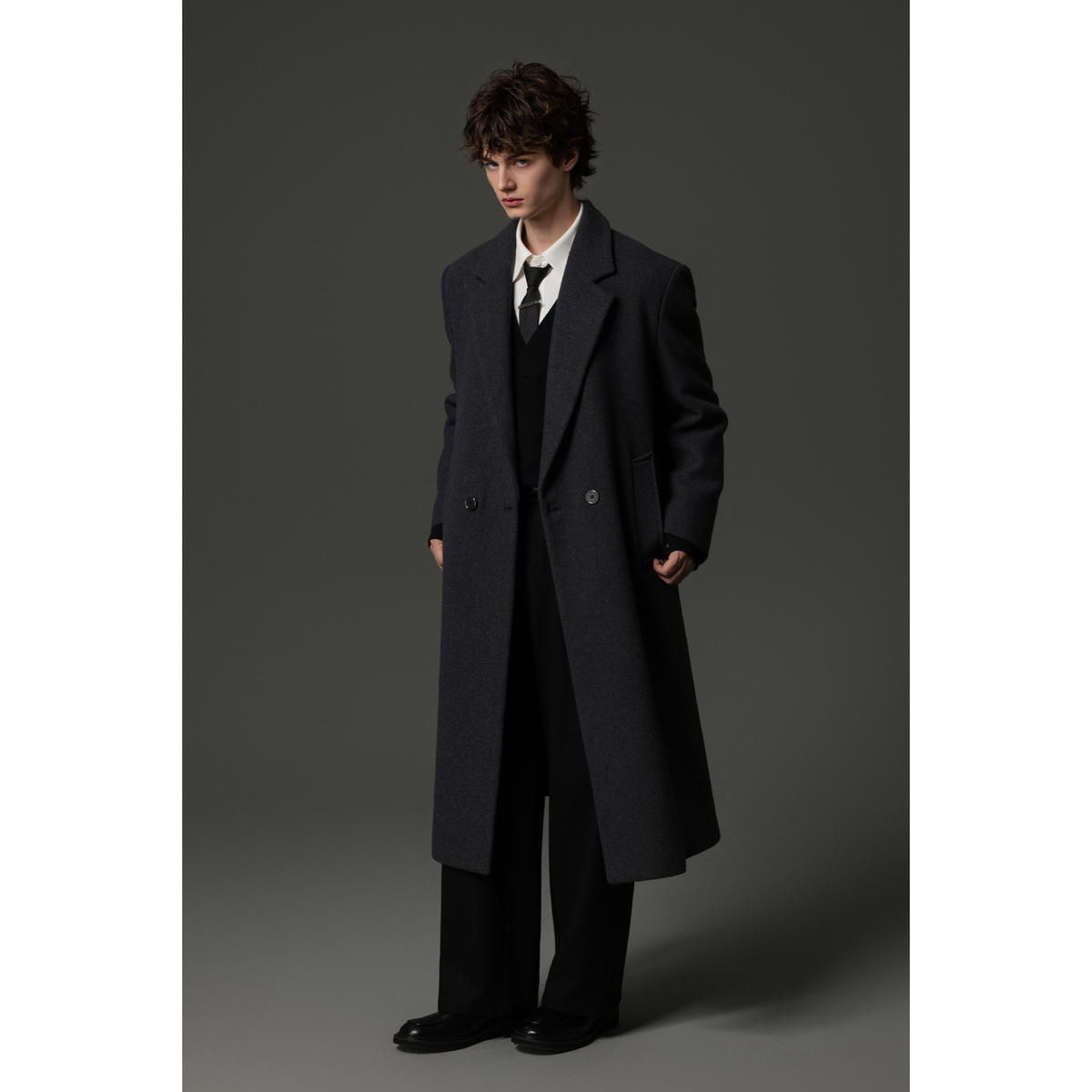 w2x保暖外套冬季羊毛呢大衣加厚西装商务男士长款风衣高级感男装