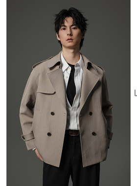 w2x2025秋季新款垂坠感短款风衣男青年休闲夹克外套设计感上衣潮