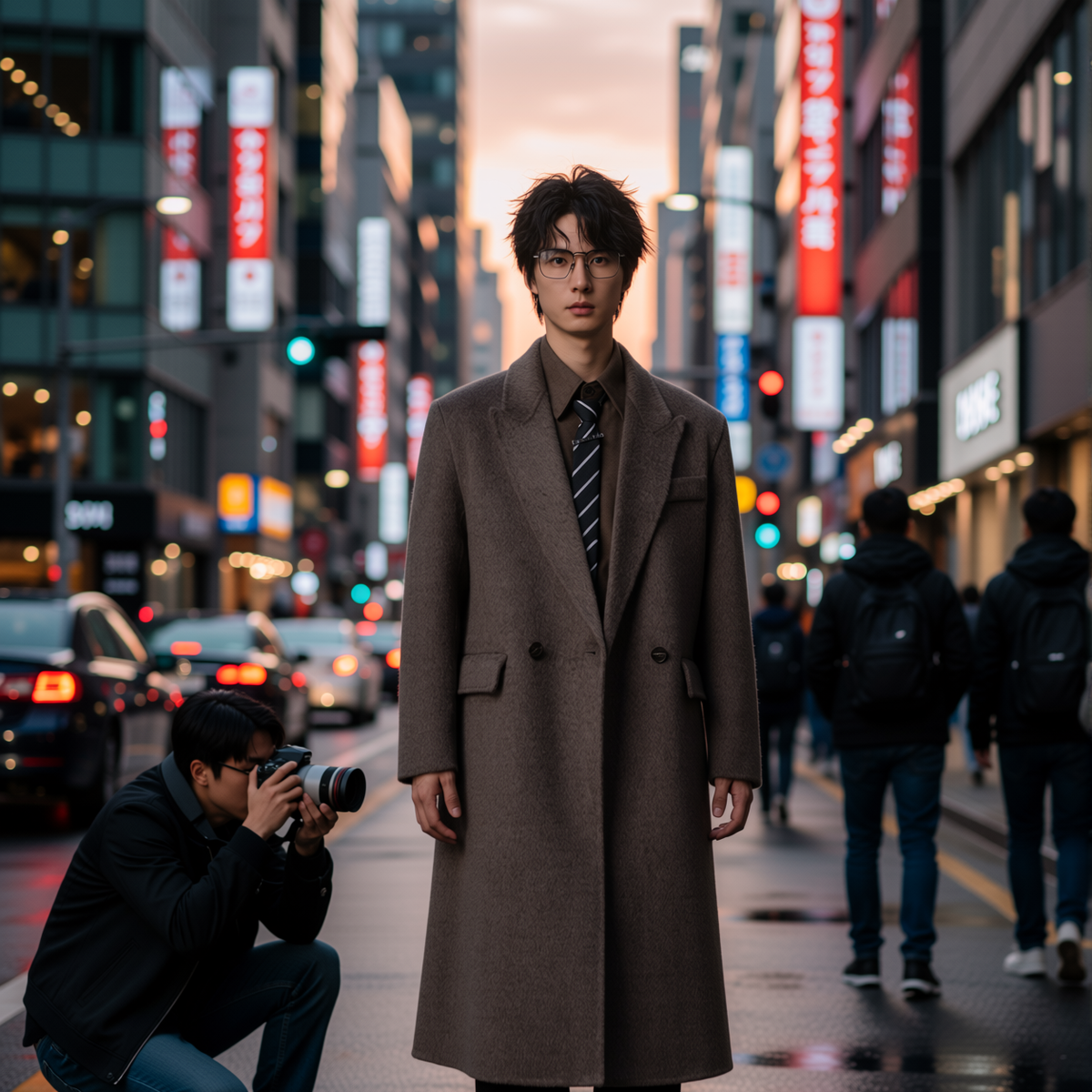 w2x100%羊毛呢大衣大气秋冬季西装外套男士风衣中长款双面呢冬装