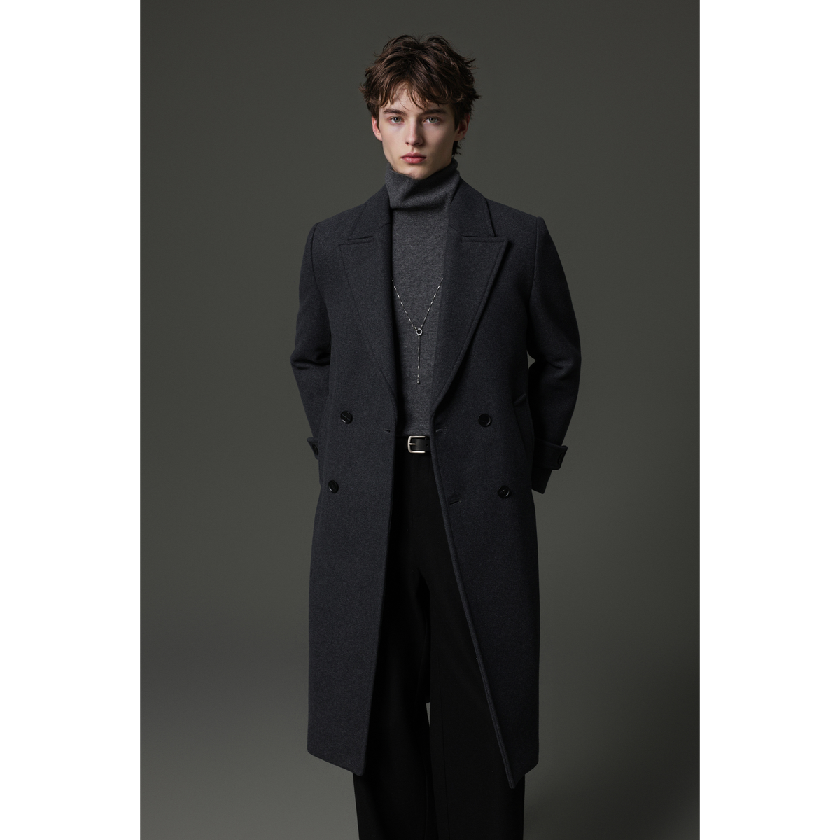 w2x冬季2025新款男士羊毛呢大衣双面呢外套加厚中长款风衣男高端