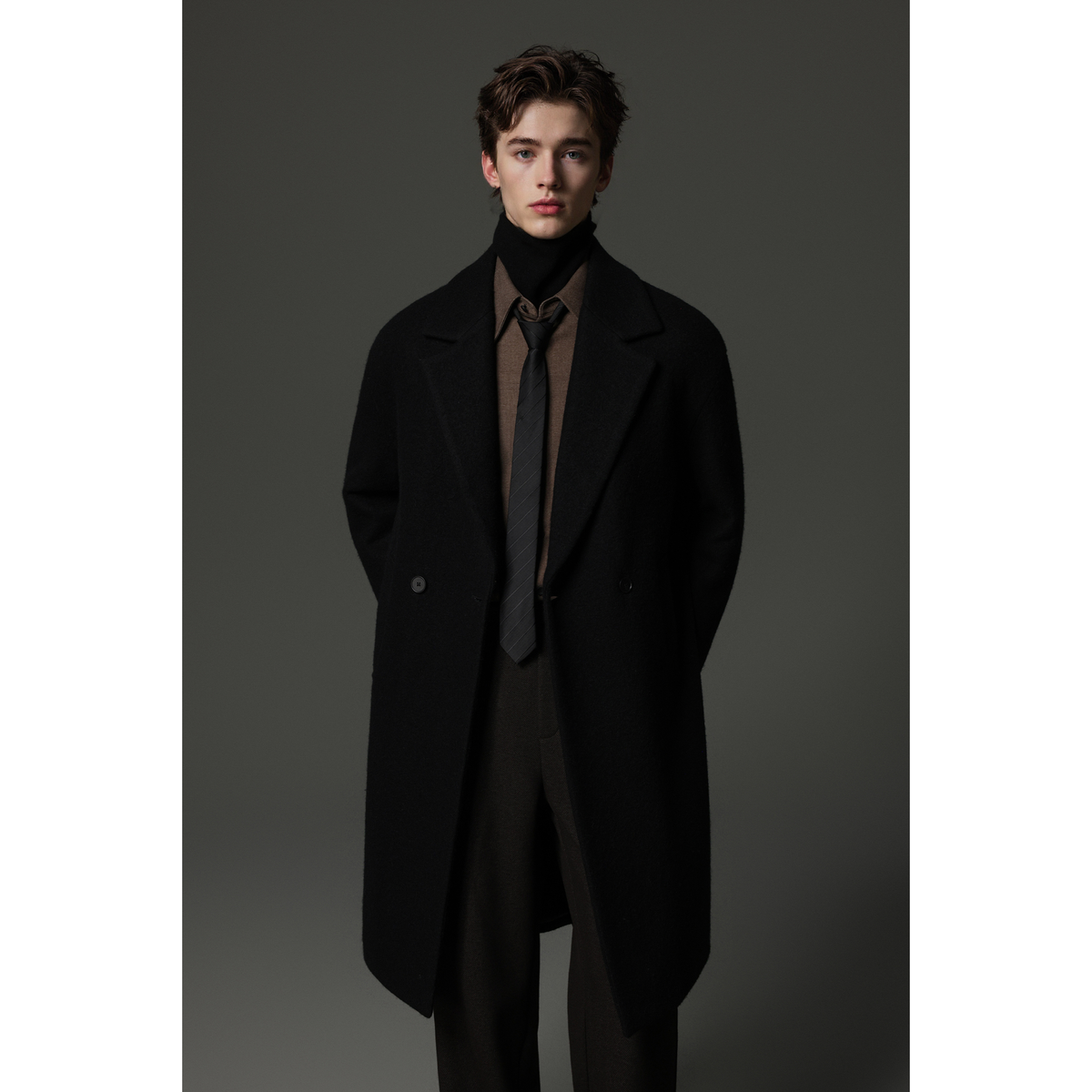 w2x潮流羊驼毛外套男加厚冬季新款男士风衣男装羊毛呢大衣中长款