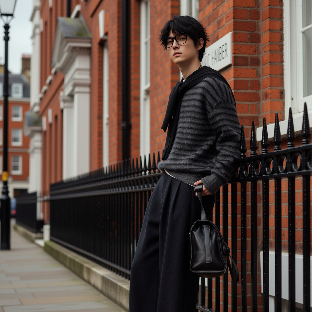 w2x秋冬季宽松条纹毛呢针织衫男款内搭保暖男士毛衣打底衫男加厚