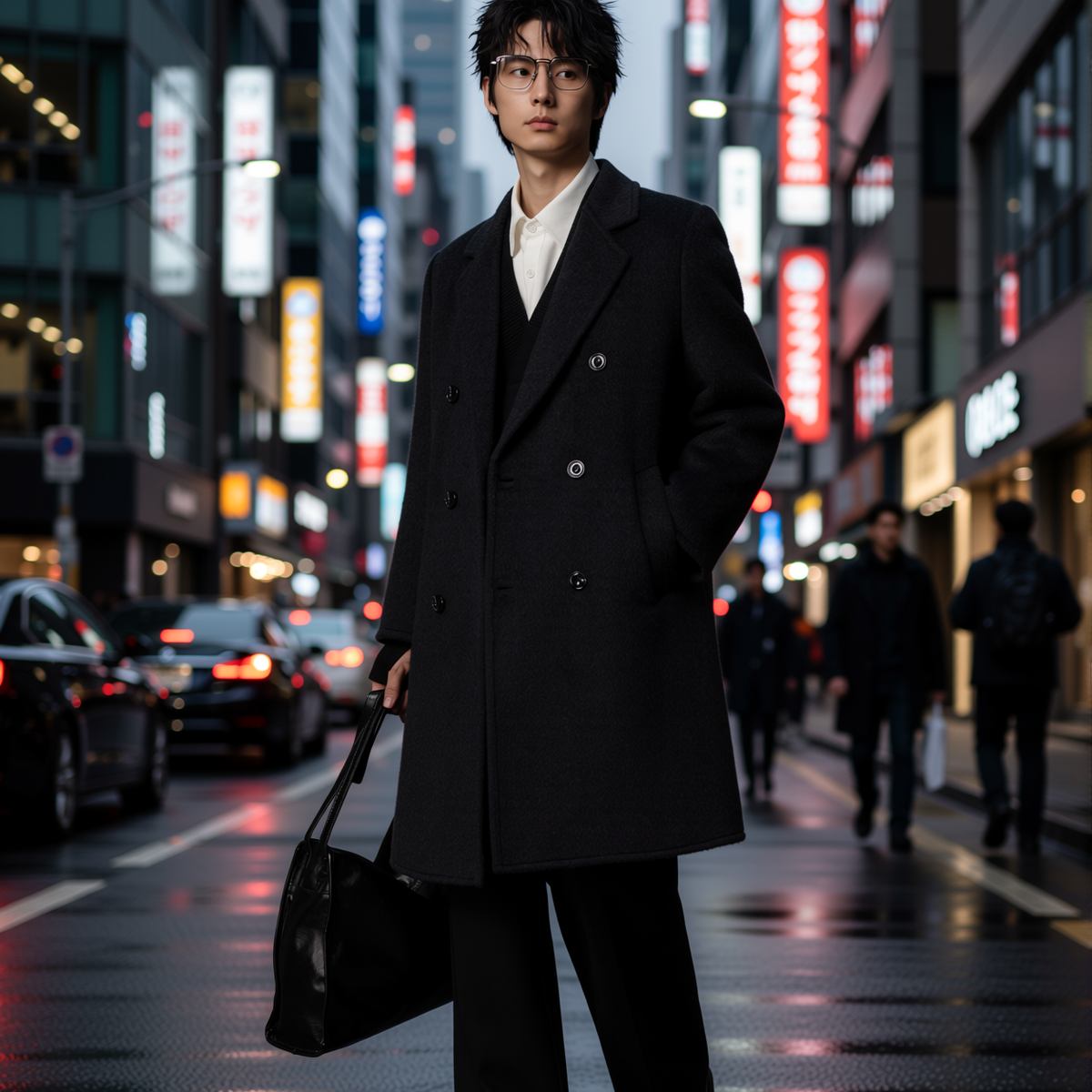 w2x羊毛呢大衣秋冬季新款男士加厚商务西装领外套过膝风衣英伦风