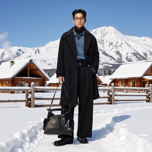 新款 男士 中长款 外套加厚冬装 风衣男西装 w2x保暖羊毛呢大衣秋冬季