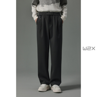 秋冬直筒松紧腰拼条w2x休闲裤